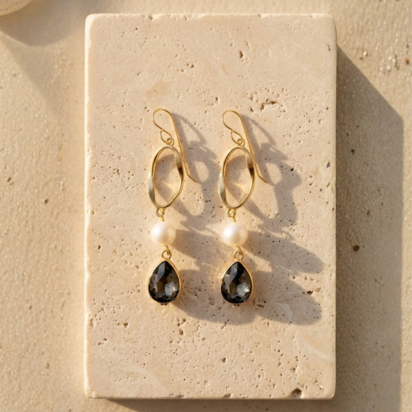 MOON PEARL CRYSTAL EARRINGS| עגילים פנינים טבעיות