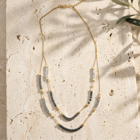 MERLOT DOUBLE NECKLACE | שרשרת אבני המטייט בשני אורכים