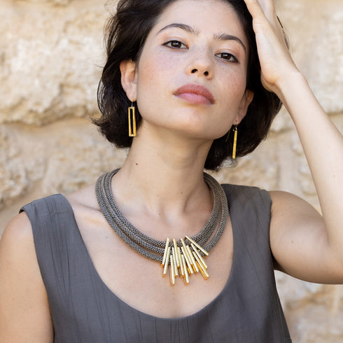 SALL MOCHA SET |שרשרת ועגיל תואם בציפוי זהב
