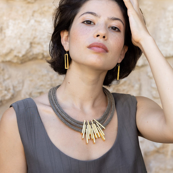 SALL MOCHA SET |שרשרת ועגיל תואם בציפוי זהב