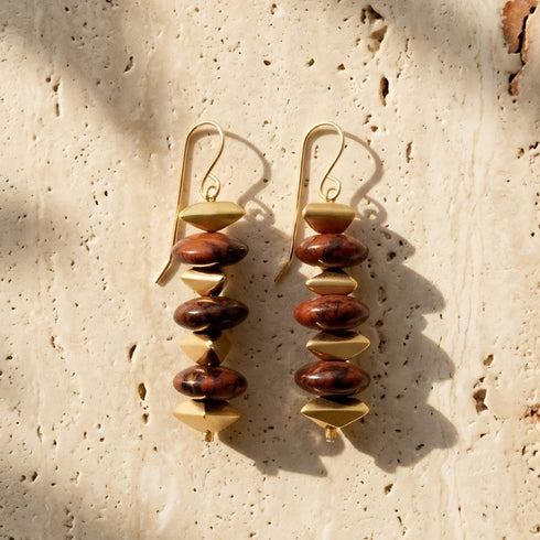 עגילי אבן אובסידיאן וזהב ארוכים | LINA EARRINGS