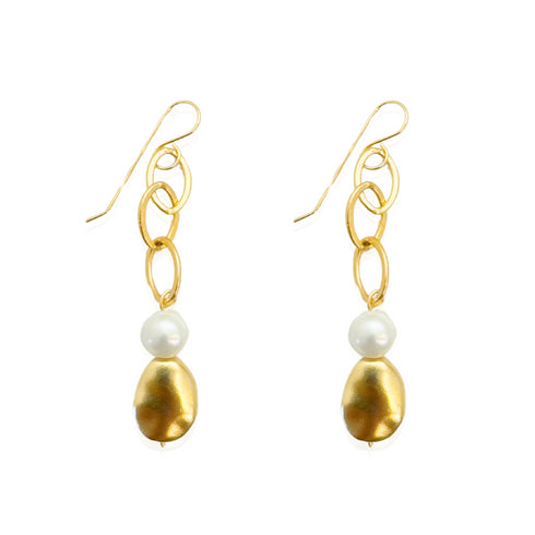 HADI EARRINGS |עגילי פנינים טבעיות ומתכת  בציפוי זהב
