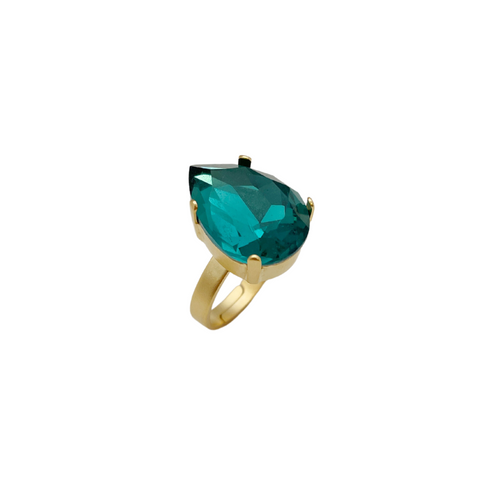 LIV DARK GREEN |טבעת בציפוי זהב וקריסטלים