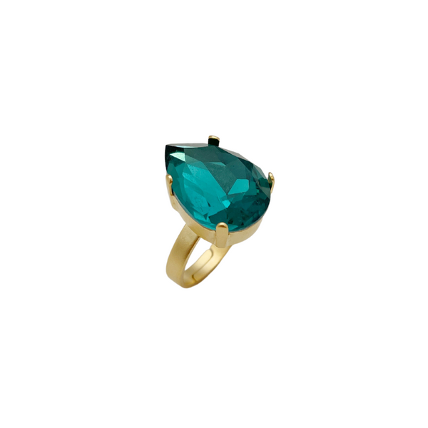 LIV DARK GREEN |טבעת בציפוי זהב וקריסטלים