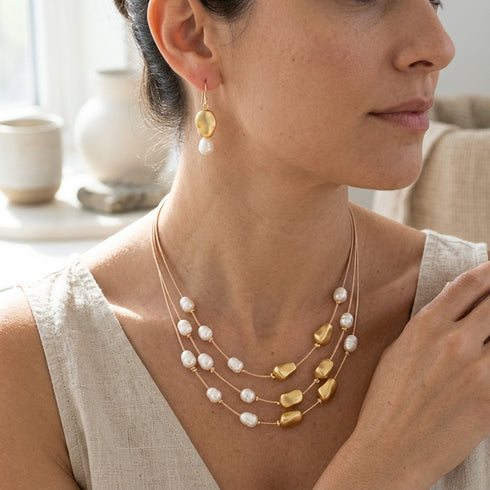 WILLA PEARL CAMEL| שרשרת קצרה